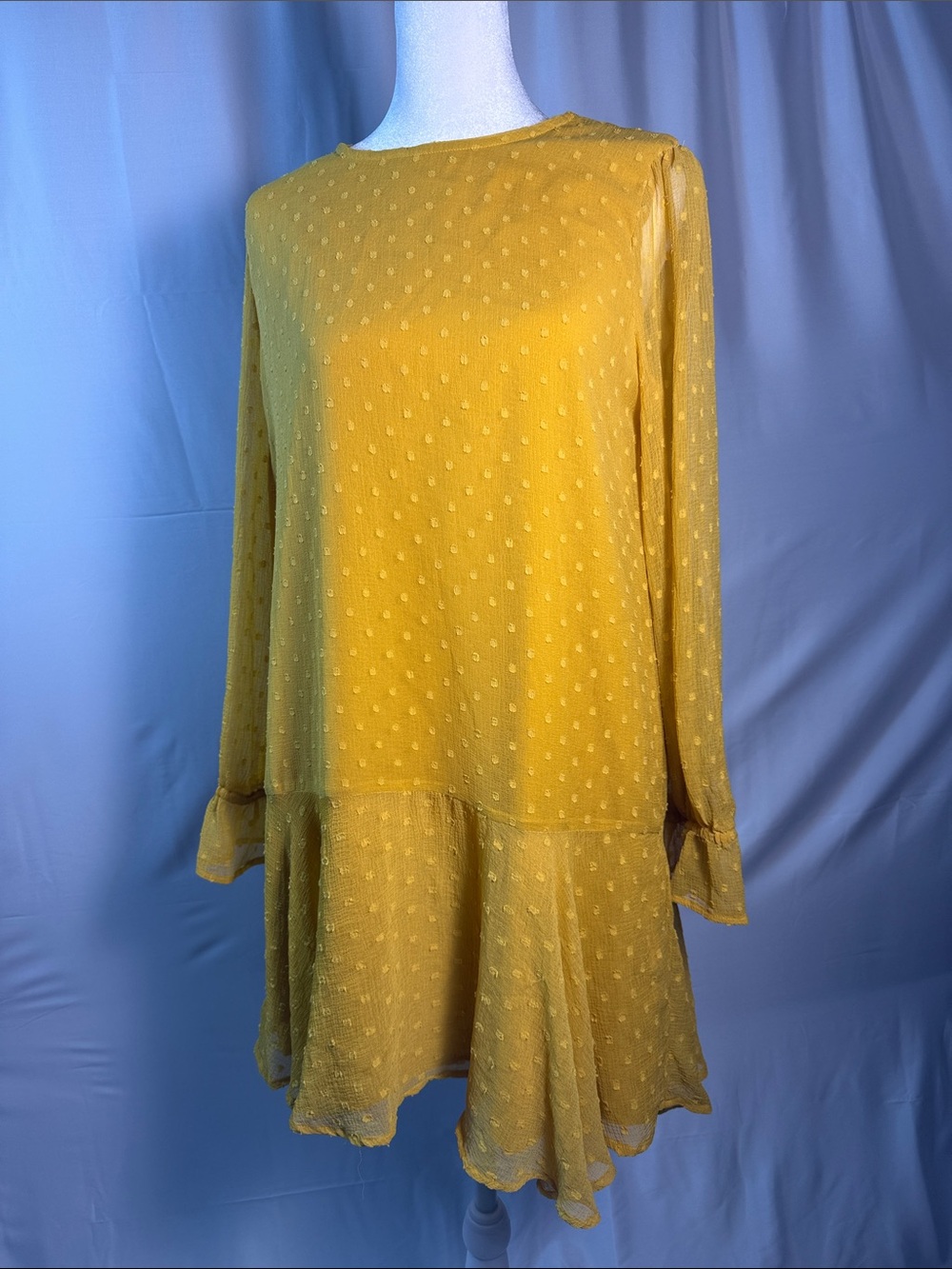 Zara Yellow Swiss Dot Long Sleeve Ruffle Dress